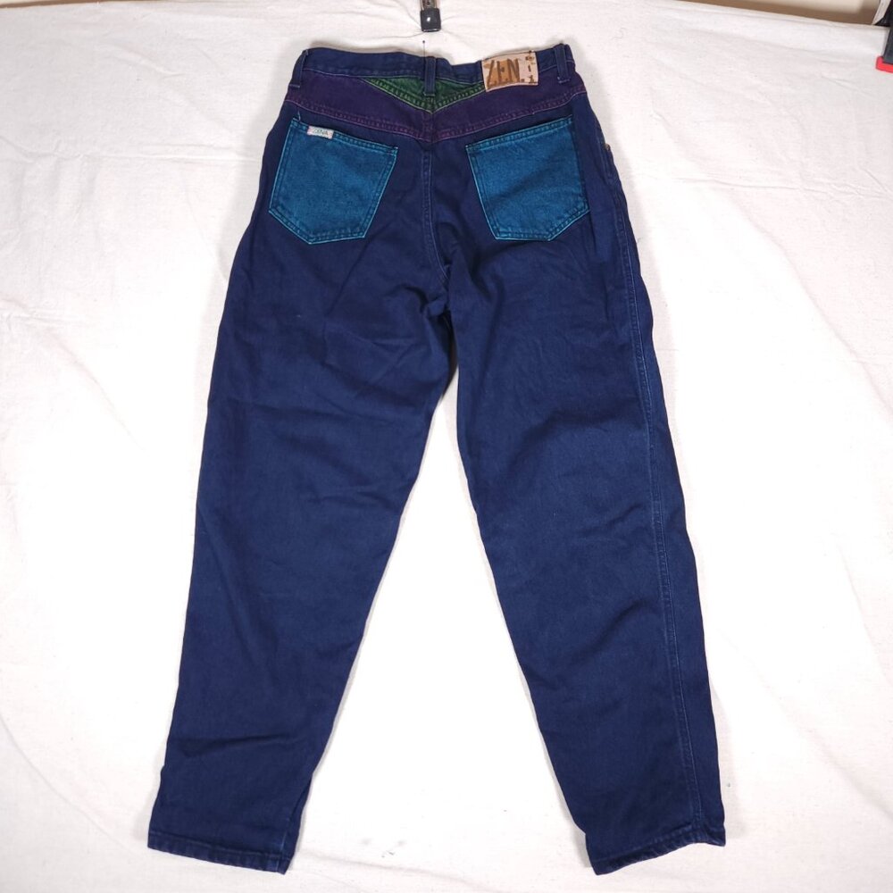 Zena Blue Jeans Colorblock Womens 13 Blue Purple Green Retro 80s 90s FLAW - Picture 2 of 14